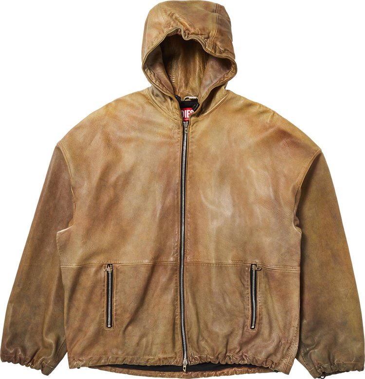 Diesel Leather Vatel Hooded Jacket 'Brown'