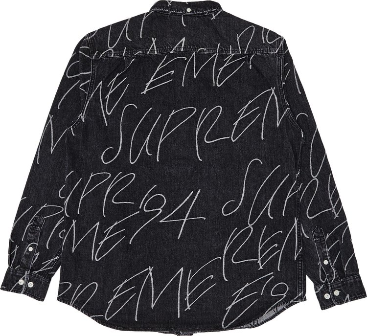 Supreme Handwriting Jacquard Denim Shirt Washed Black