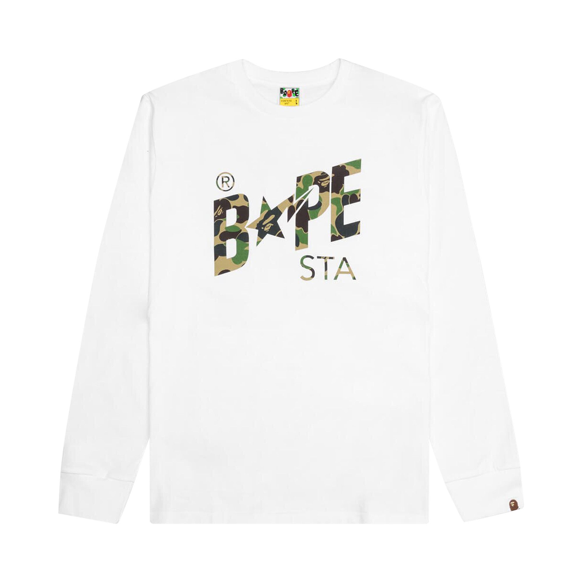 Buy BAPE ABC Camo Bape Sta Logo Long-Sleeve Tee 'White/Green