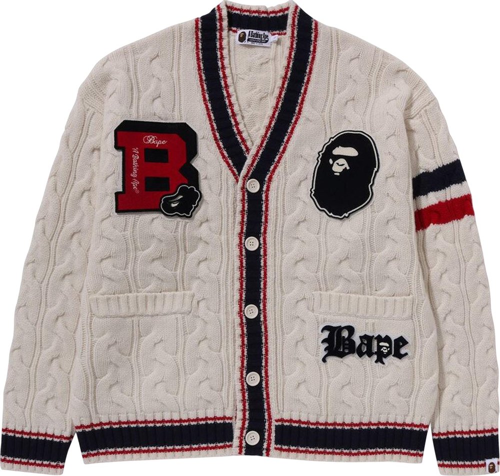 Buy BAPE College Badges Knit Cardigan 'Ivory' 1J80 120 051 IVORY GOAT