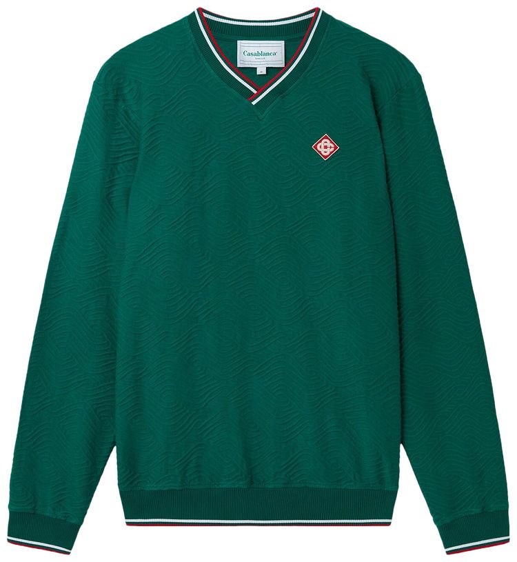 Casablanca 3D Wave V Neck Logo Sweatshirt Green