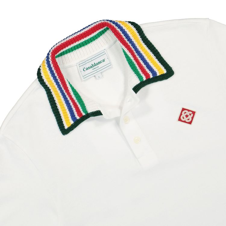 Casablanca Primary Stripe Knit Collar Classic Polo Bright White