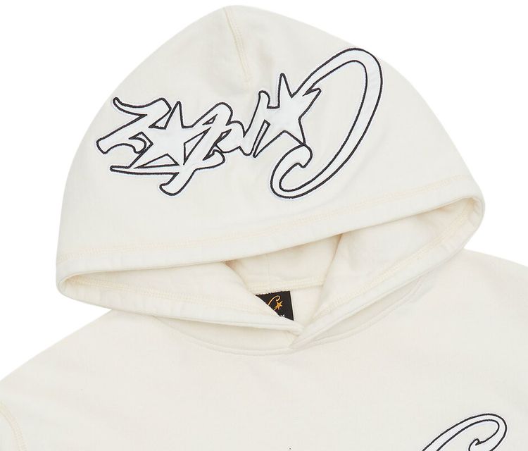 Corteiz Satin C Star Applique Hoodie Off White
