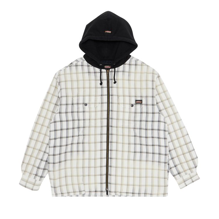 Supreme x Dickies Plaid Hooded Zip Up Shirt White