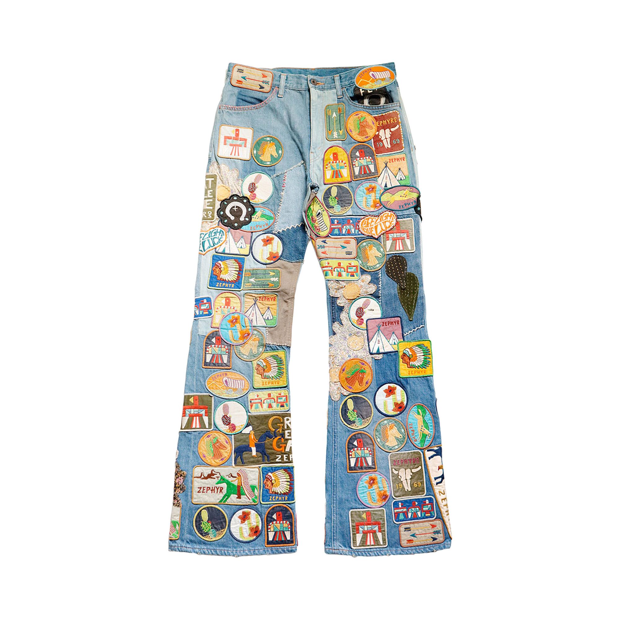 Buy Kapital Denim Flare Pants 'Indigo Processing