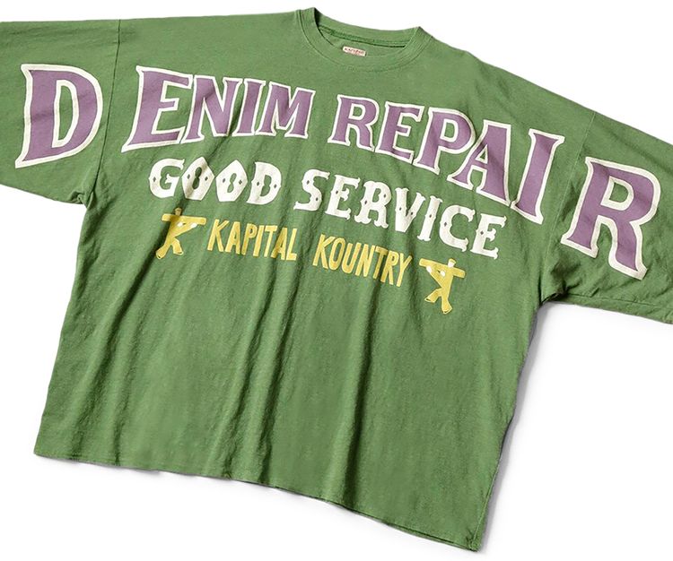 Kapital Denim Repair Huge Jersey T Shirt Green