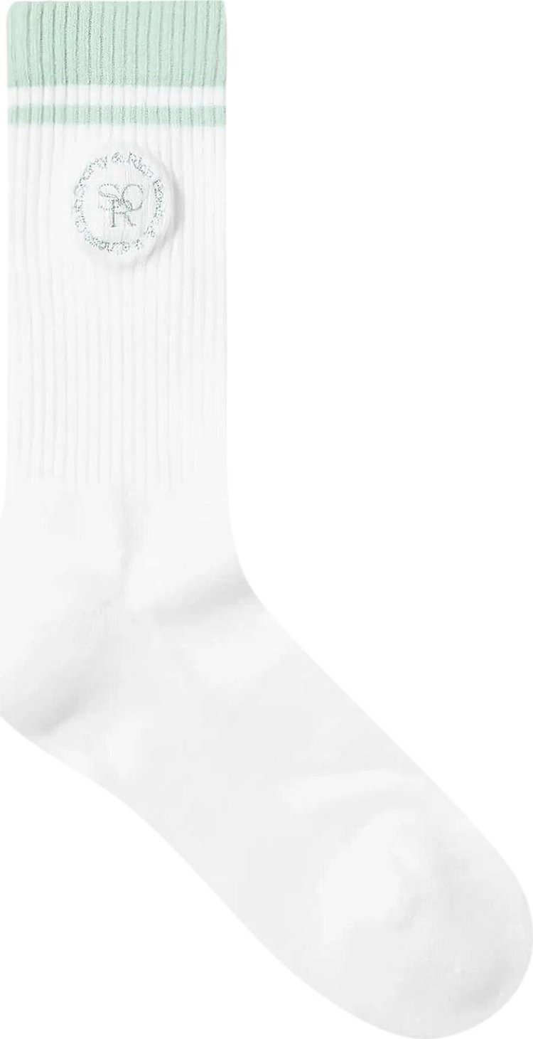 Sporty & Rich Serif Logo Striped Socks 'White/Washed Kelly'