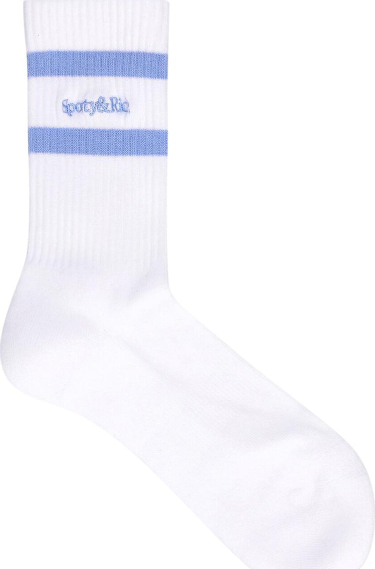 Sporty & Rich Serif Logo Striped Socks 'White/Washed Hydrangea'