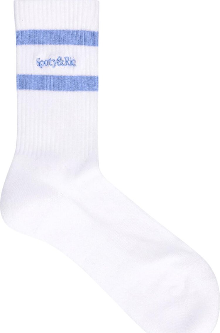 Sporty  Rich Serif Logo Striped Socks WhiteWashed Hydrangea