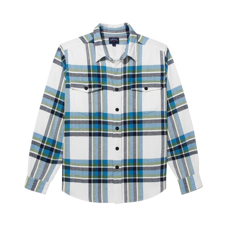 Noah Herringbone Heavyweight Flannel WhiteNavyBlueGreen