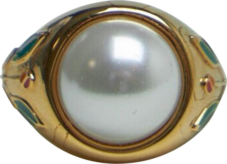 Casablanca Pearl Signet Ring 'Gold/Pearl/Green'