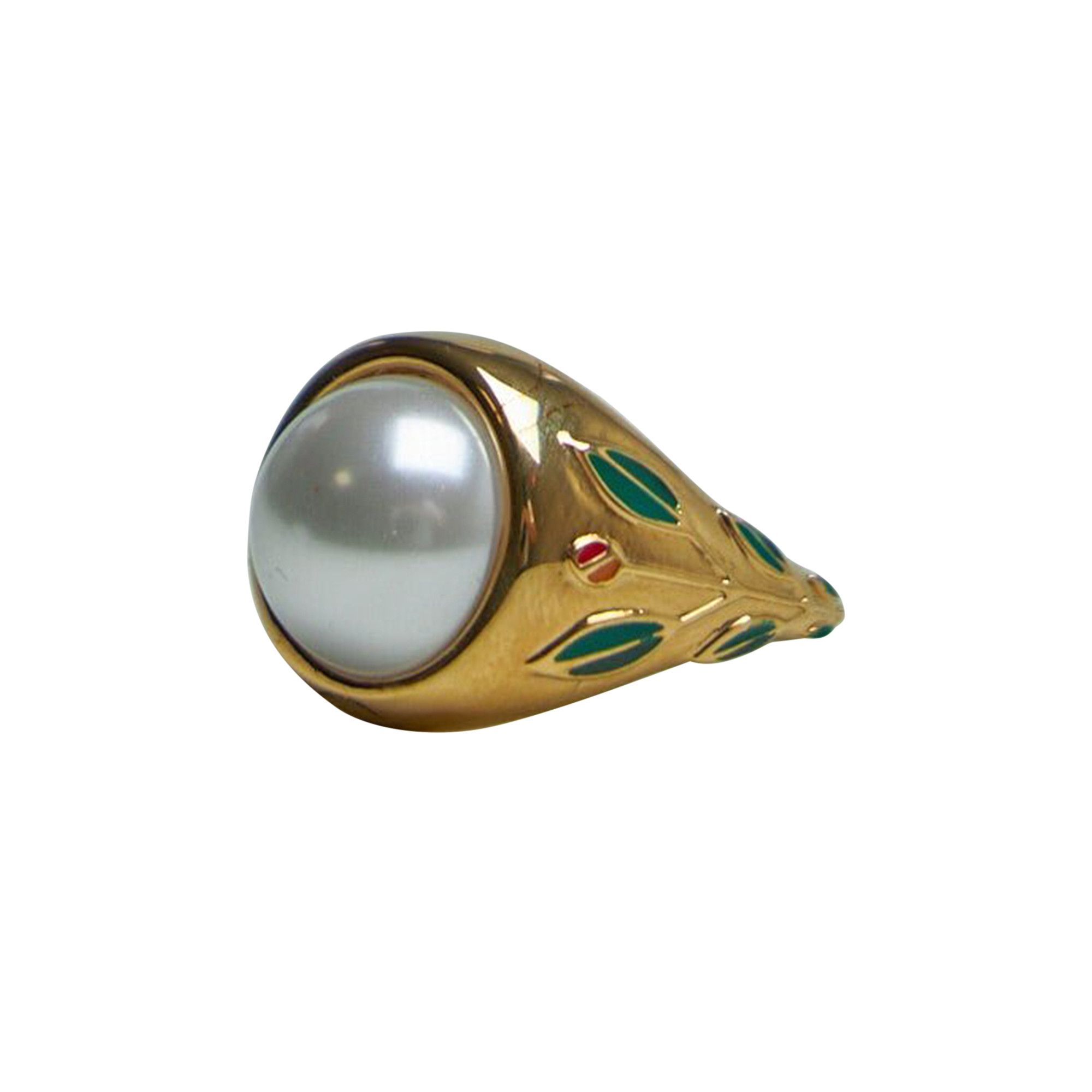 Buy Casablanca Pearl Signet Ring 'Gold/Pearl/Green' - AF22