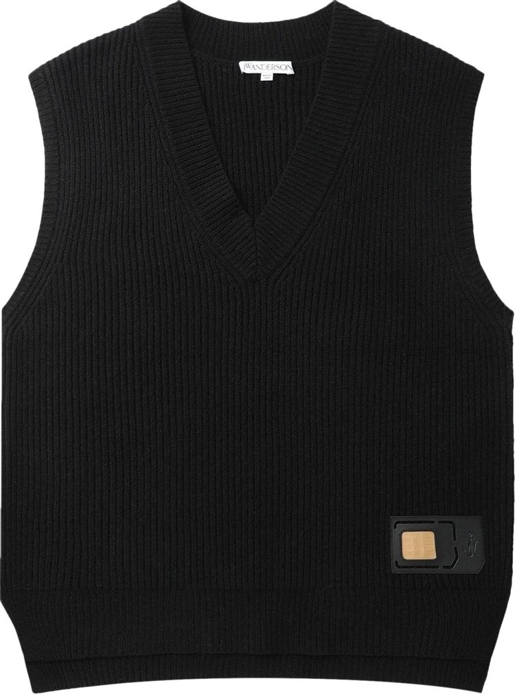 JW Anderson Sim Card V Neck Merino Vest 'Black'