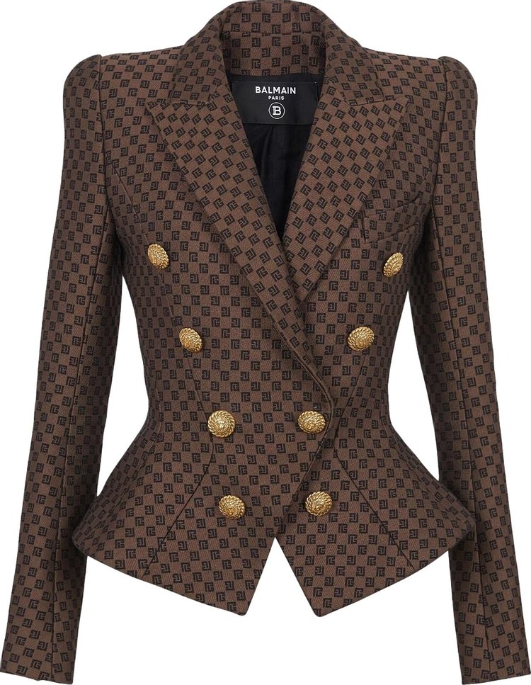 Balmain Mini Monogram Jacquard Jacket Brown