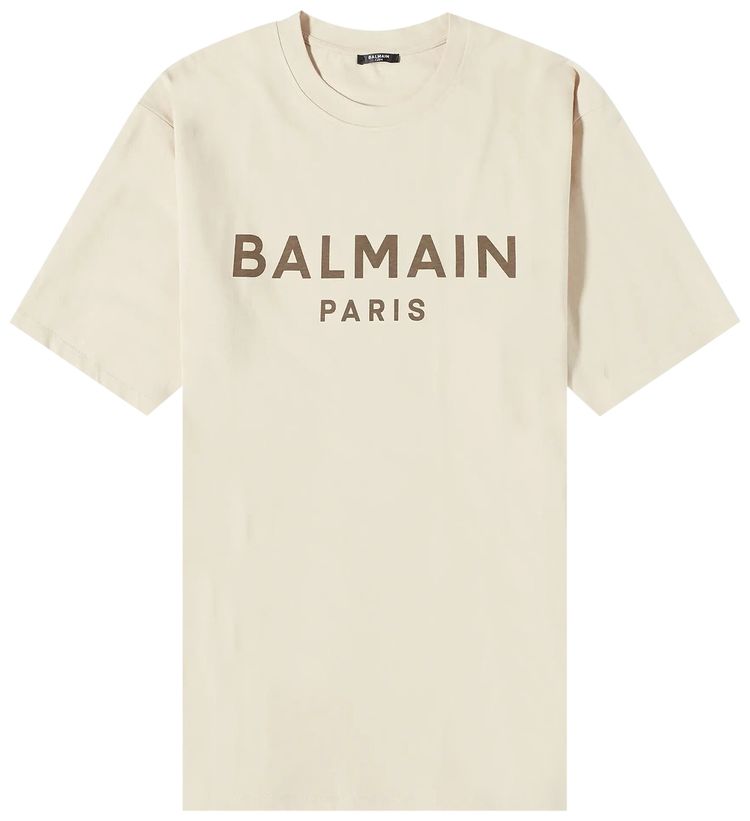 Balmain Paris Print T Shirt Beige