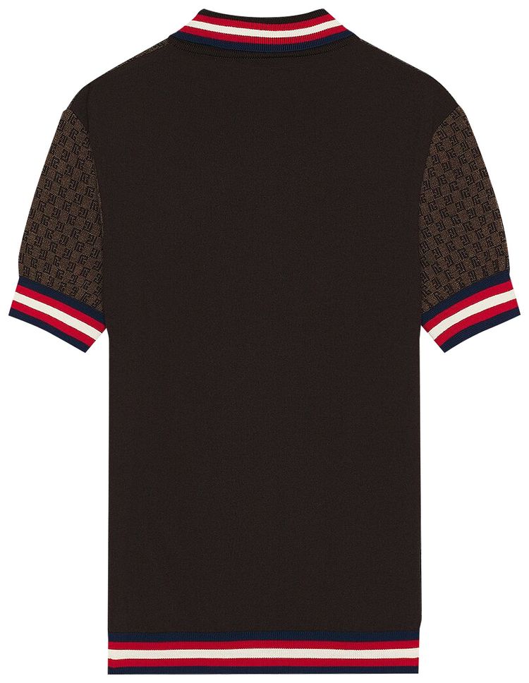 Balmain Monogram Pattern Merino Polo Shirt Brown