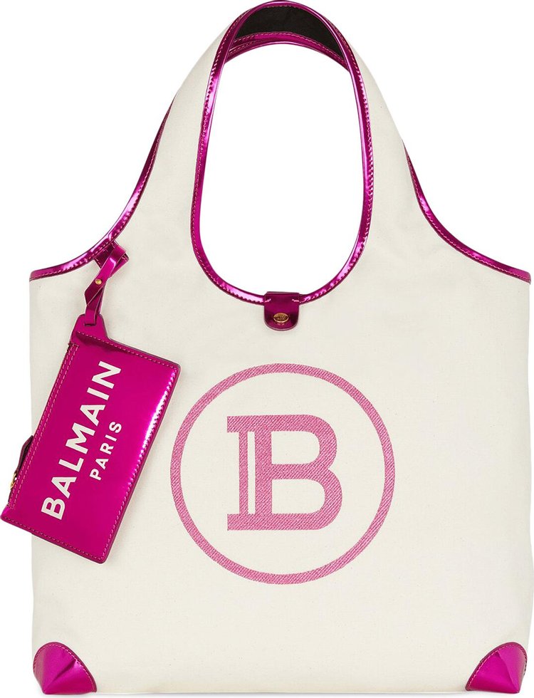 Balmain Mirror Effect Leather And Canvas Grocery Bag 'Pink'