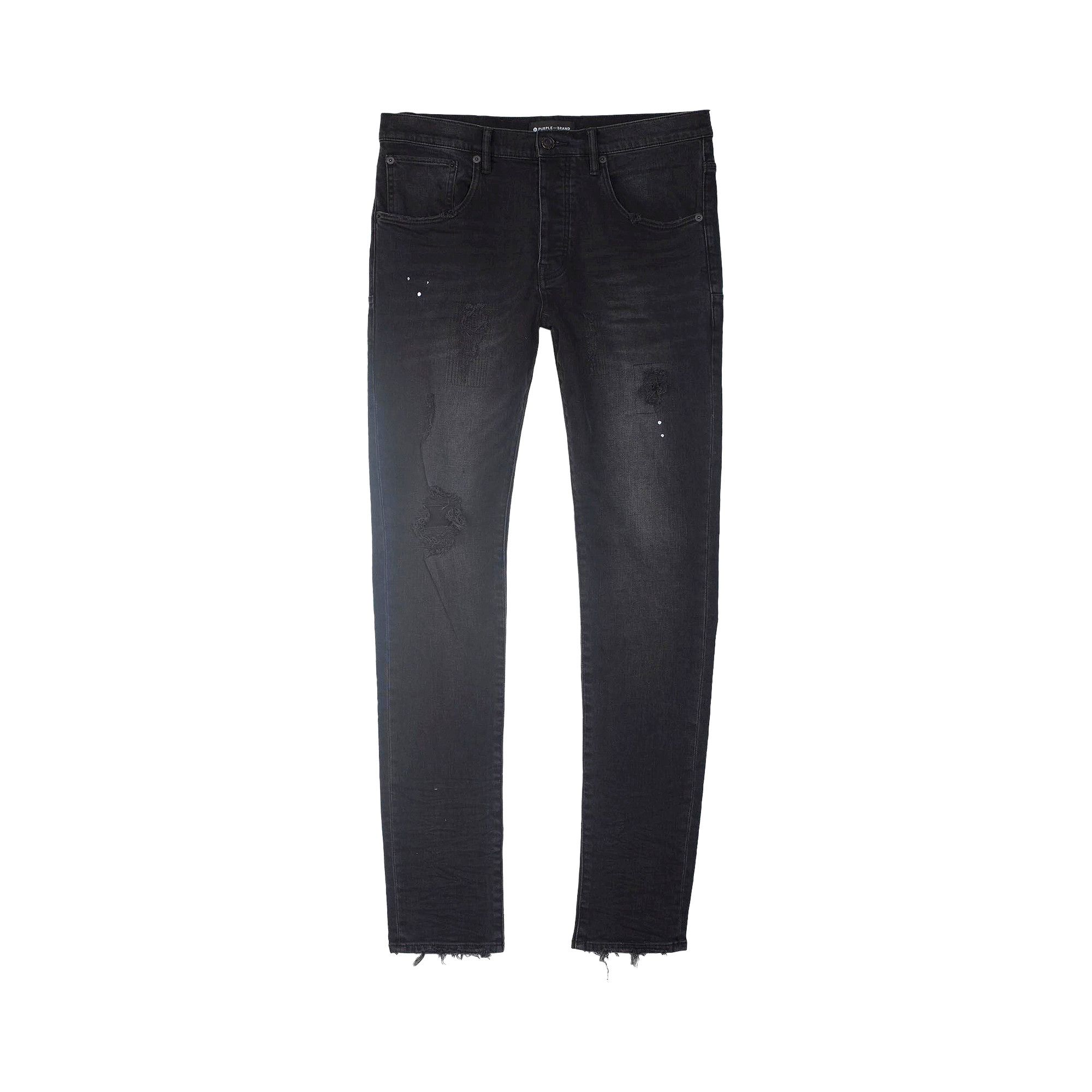PURPLE BRAND Black Repair Dropped Fit Jeans スリム ロゴ PURPLE Men's P002 Black Repair Slim Jeans | Neiman Marcus