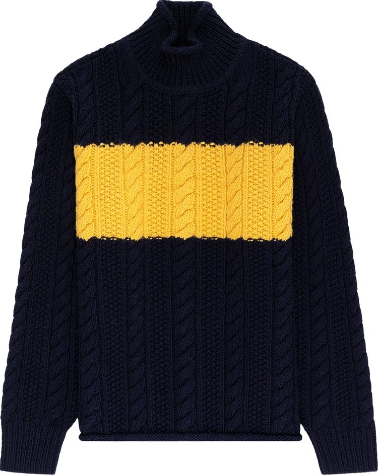 Aimé Leon Dore Aran Cable Mockneck Sweater 'Navy Blazer'