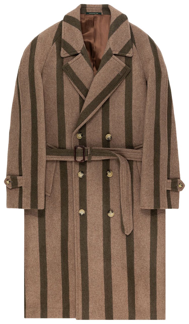 Aime Leon Dore Double Breasted Wool Topcoat Olive Stripe