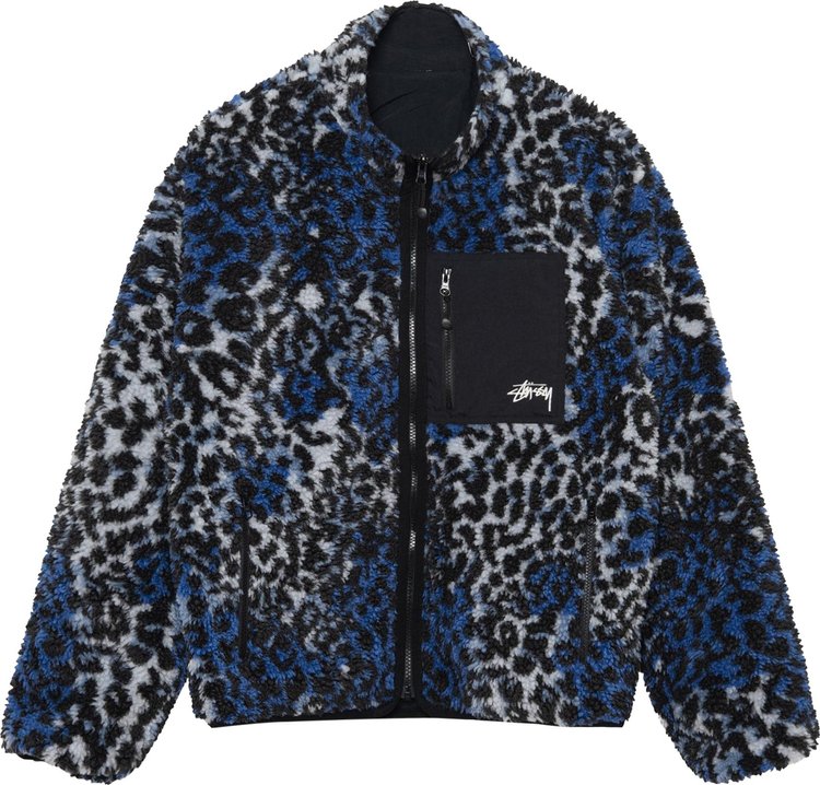 Buy Stussy Sherpa Reversible Jacket 'Blue Leopard' - 118529 BLUE | GOAT