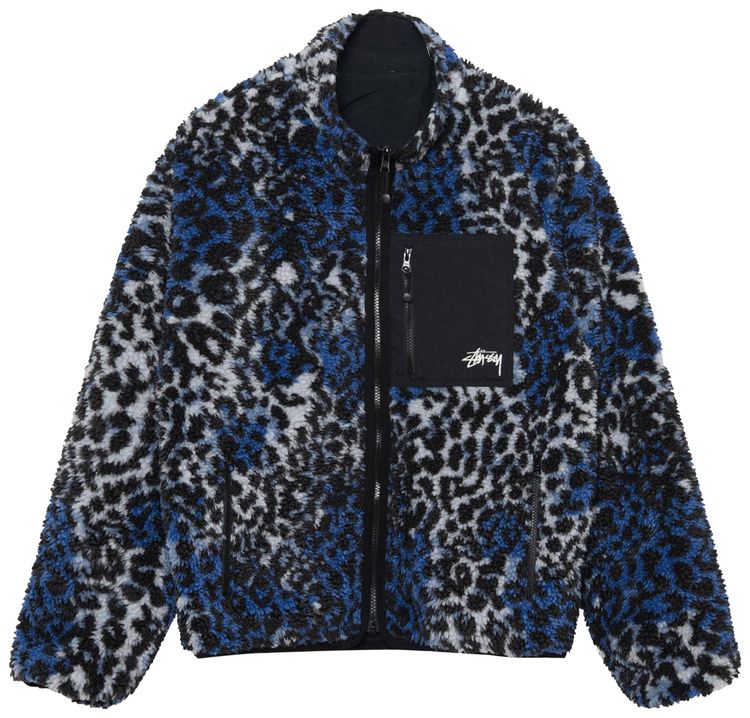 Buy Stussy Sherpa Reversible Jacket 'Blue Leopard' - 118529 BLUE | GOAT