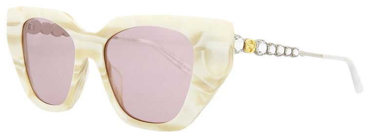 Gucci Cat Eye Frame Sunglasses WhiteSilverPink