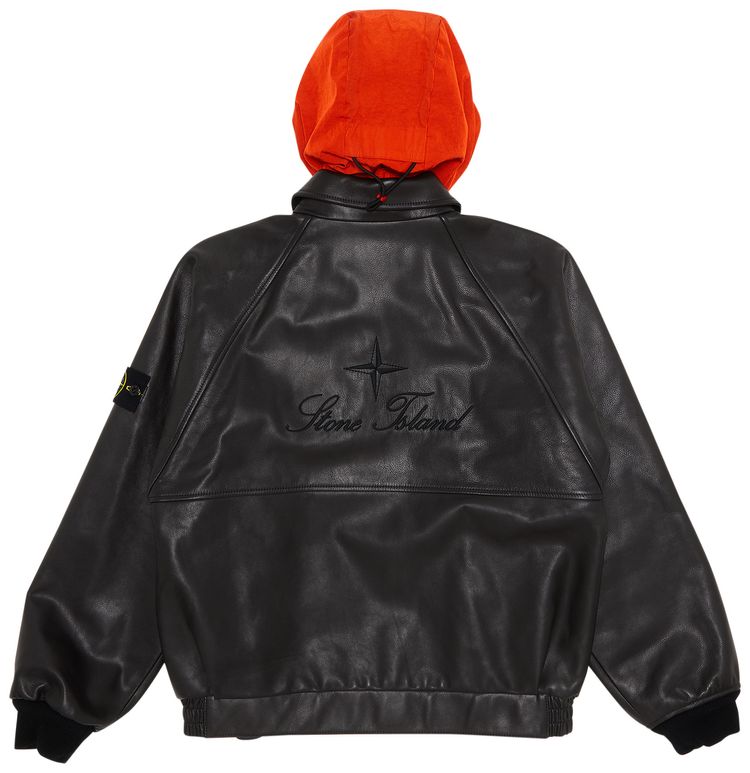 Supreme x Stone Island Leather Bomber Jacket Black
