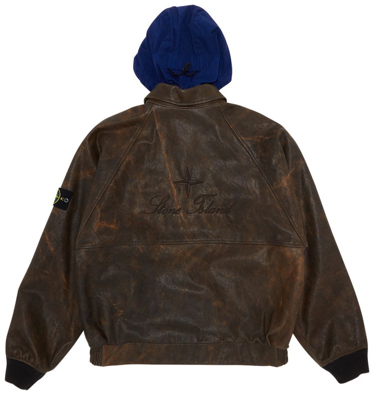Supreme x Stone Island Leather Bomber Jacket Brown