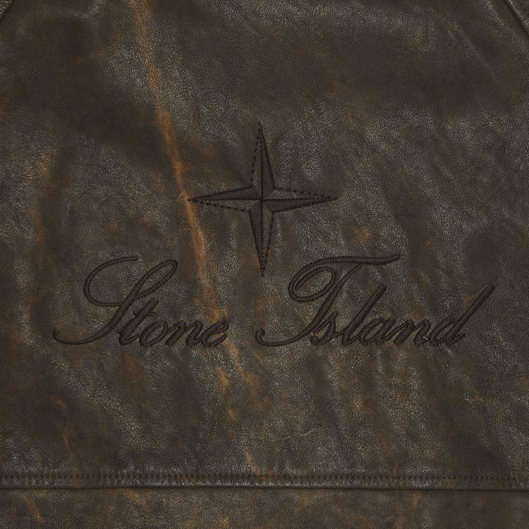 Supreme x Stone Island Leather Bomber Jacket Brown