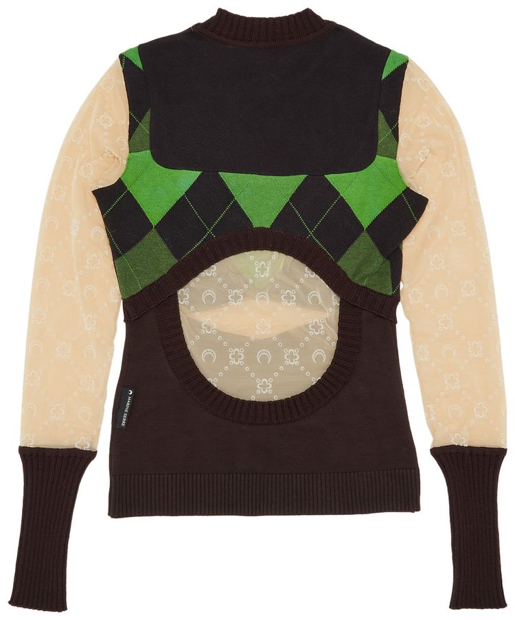 Marine Serre Regenerated Lozenge Knit Crewneck Pullover Brown