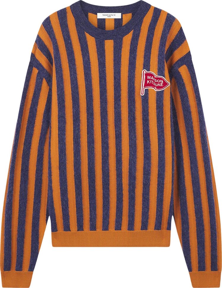 Maison Kitsuné Striped Comfort Sweater 'Ink Blue/Mustard Stripes'