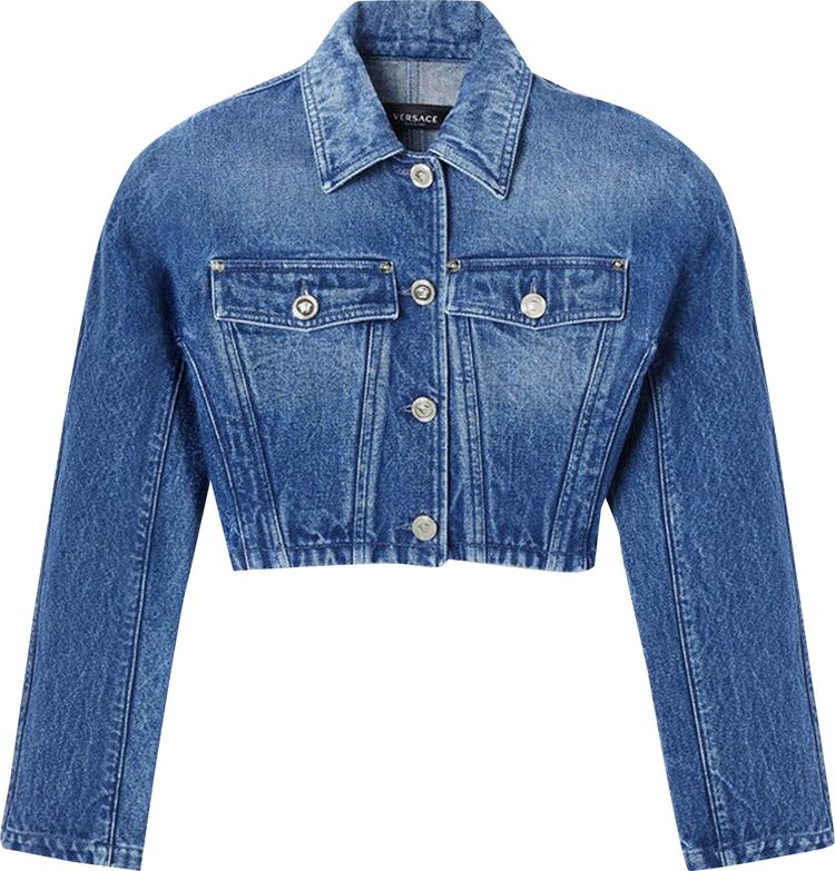 Buy Versace Rounded Crop Denim Jacket 'Medium Blue' - 1012543 1A07079 ...