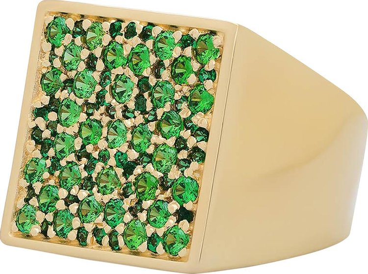 VEERT The Multi Green Square Signed Ring 'Yellow Gold'