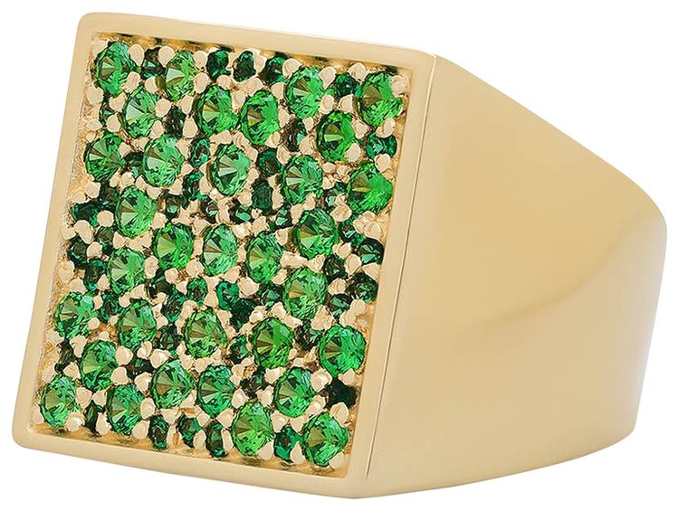 VEERT The Multi Green Square Signed Ring Yellow Gold