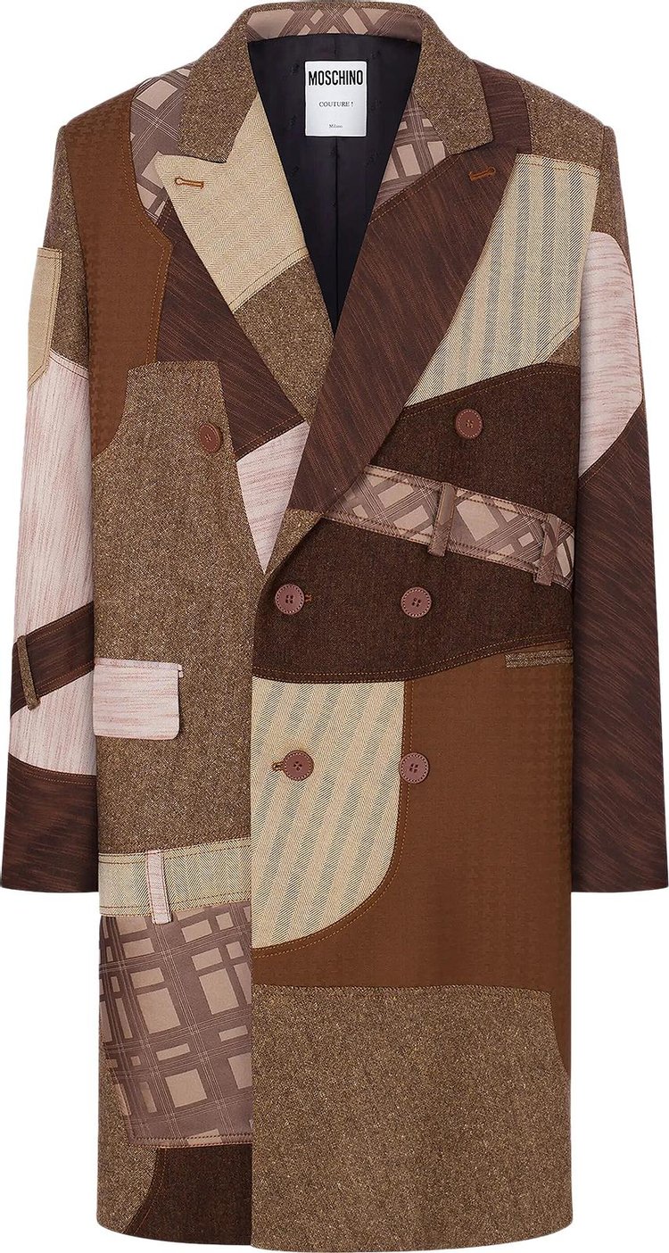 Moschino Patchwork Wool Coat 'Brown'