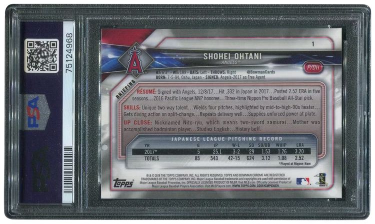 Bowman Chrome Baseball 1 Shohei Ohtani Rookie PSA 10 GEM MT Multicolor