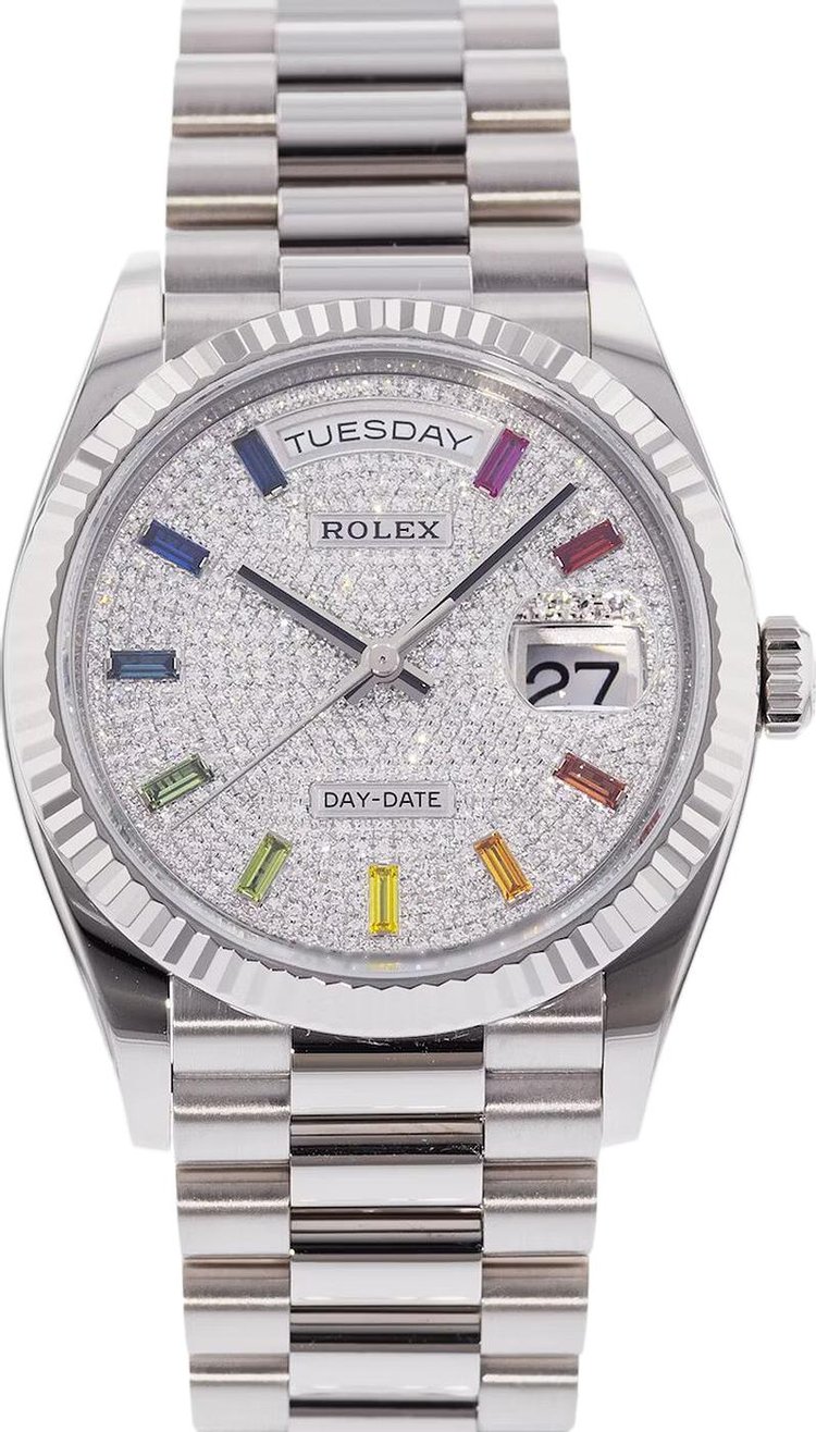 Rolex Day-Date 36 Pavé Rainbow Watch 'Silver/Diamond/Rainbow'