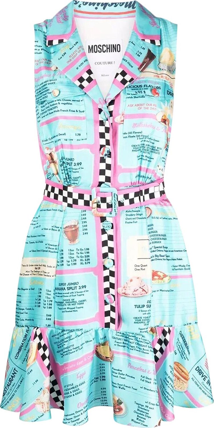 Moschino All Over Diner Menu Print Sleeveless Dress 'Light Blue'