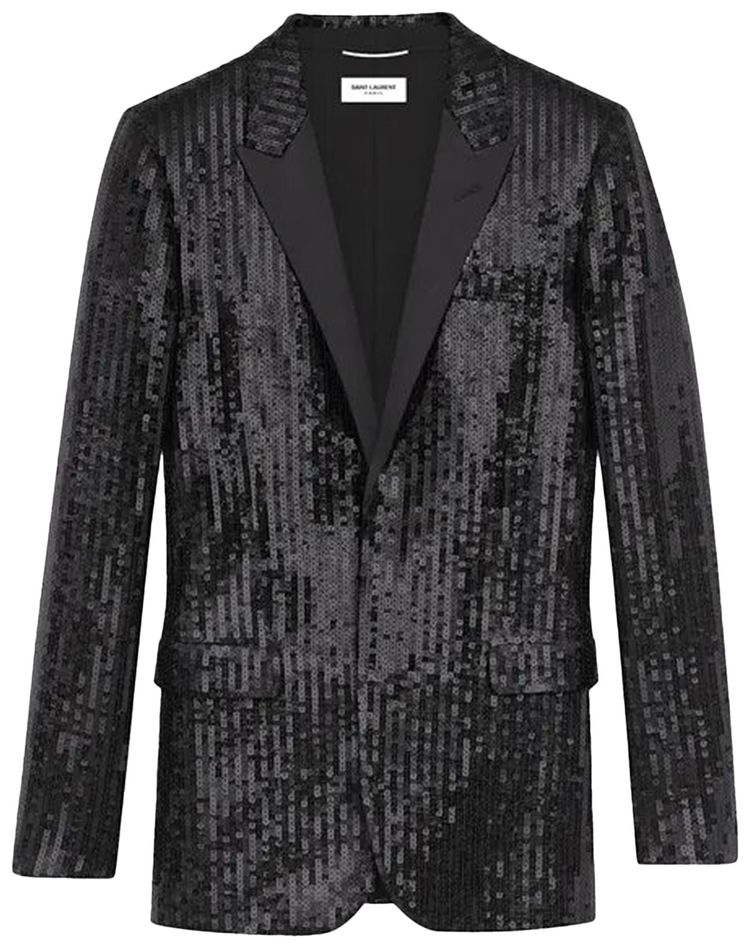 Saint Laurent Sequin And Satin Tuxedo Jacket Black