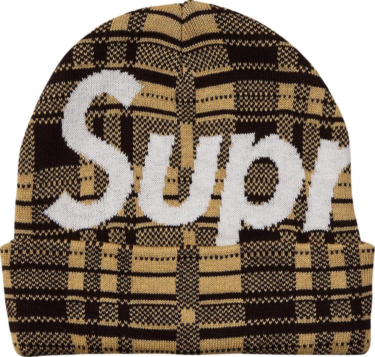 Supreme Big Logo Beanie 'Tan Plaid'