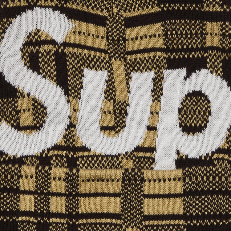 Supreme Big Logo Beanie Tan Plaid