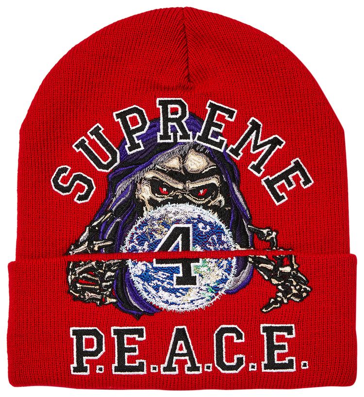 Supreme Peace Embroidered Beanie Red