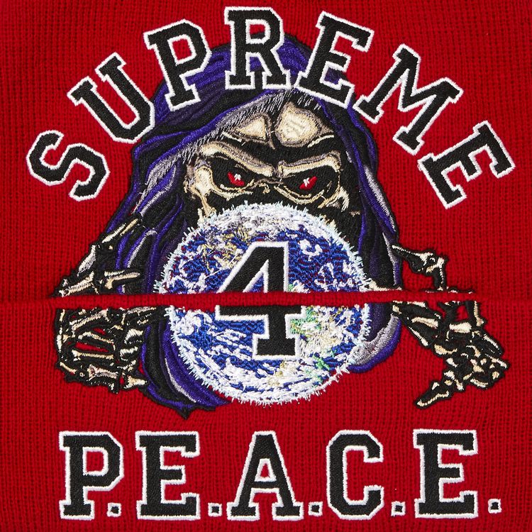 Supreme Peace Embroidered Beanie Red