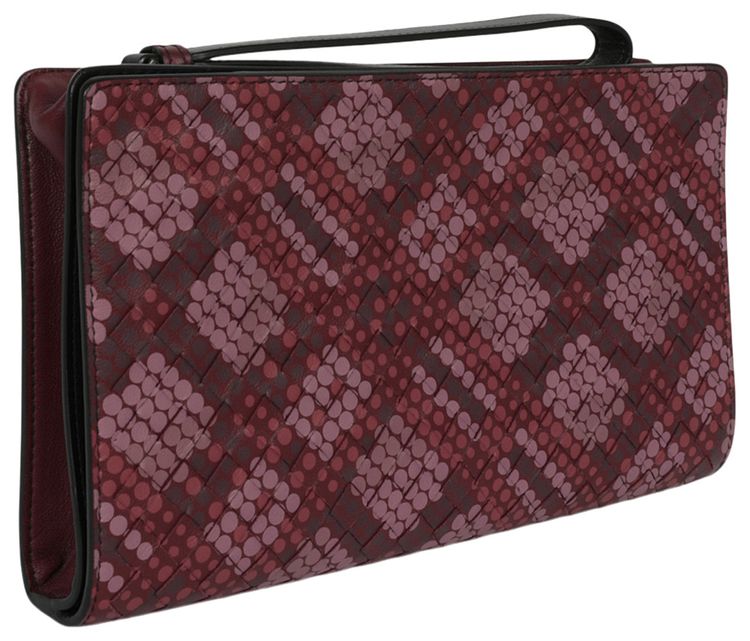 Bottega Veneta Dot Printed Woven Leather Wristlet Barolo