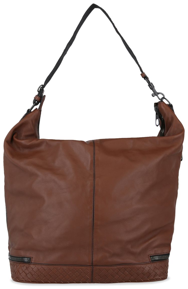 Bottega Veneta Zip Intrecciato Woven Shoulder Bag Brown