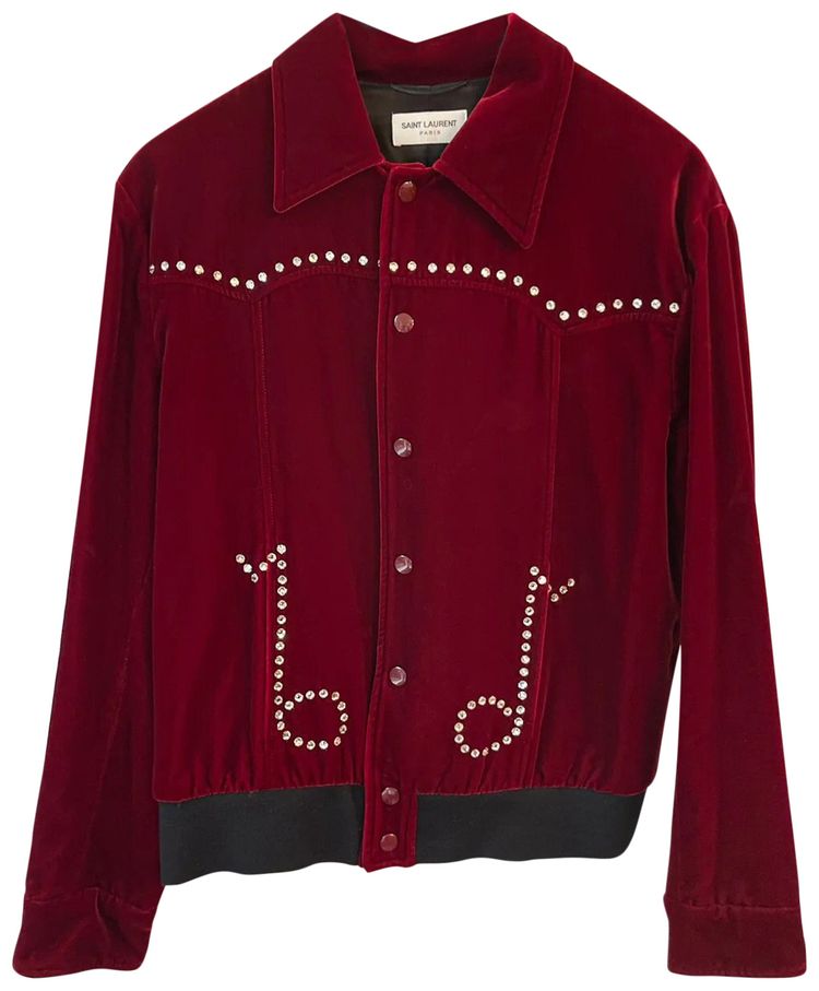 Saint Laurent By Hedi Slimane Swarovski Crystal Jacket Red Velvet