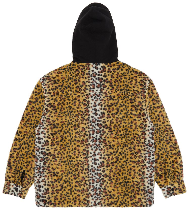 Supreme Fleece Zip Up Hooded Shirt Brown Leopard
