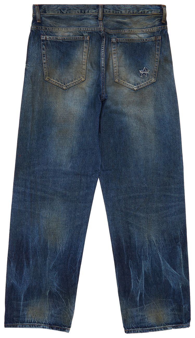 Supreme Distressed Loose Fit Selvedge Jean Washed Blue