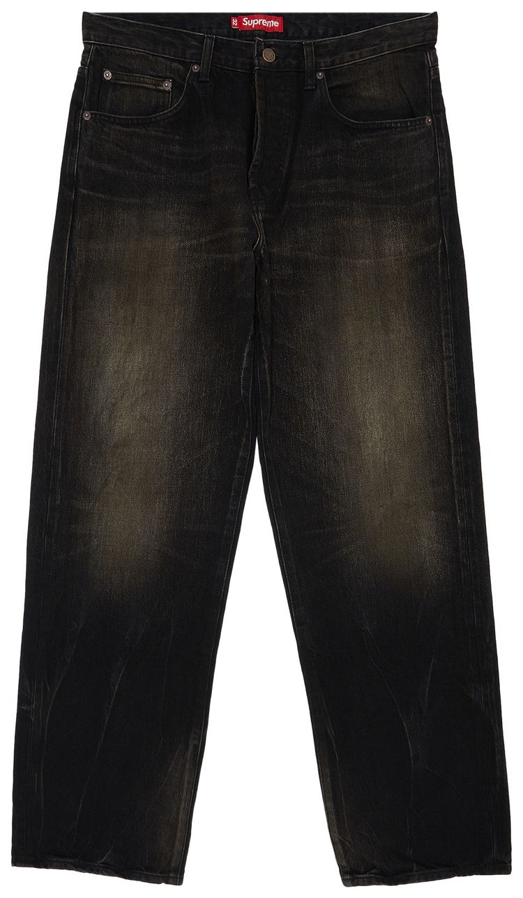 Supreme Distressed Loose Fit Selvedge Jean Washed Black